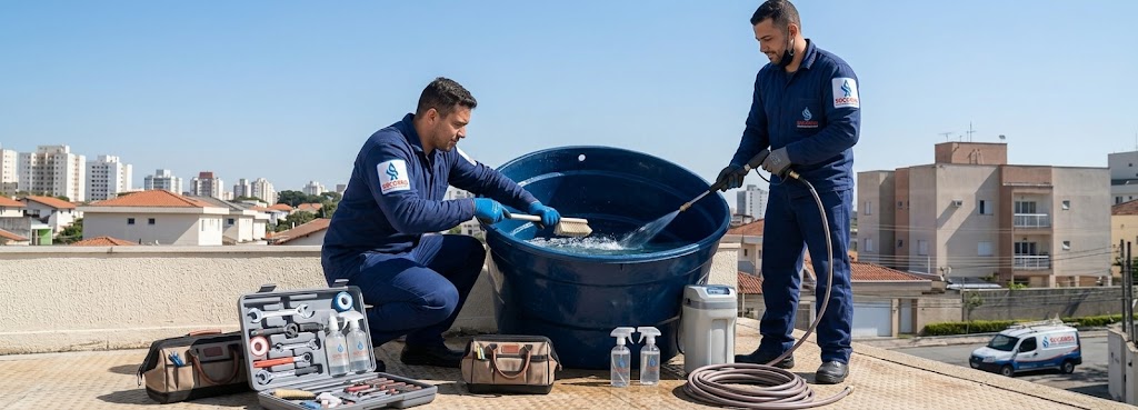Profissional realizando Limpeza e Higienização de Caixas D'água em Timbó